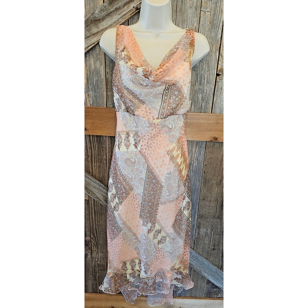 B. SMART size 10 patchwork peach pink scoop neck dress sleevless lined EUC ^